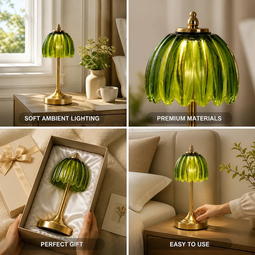 Mushroom Table Lamp Glazed Ceramic Golden Base Ambient Lighting