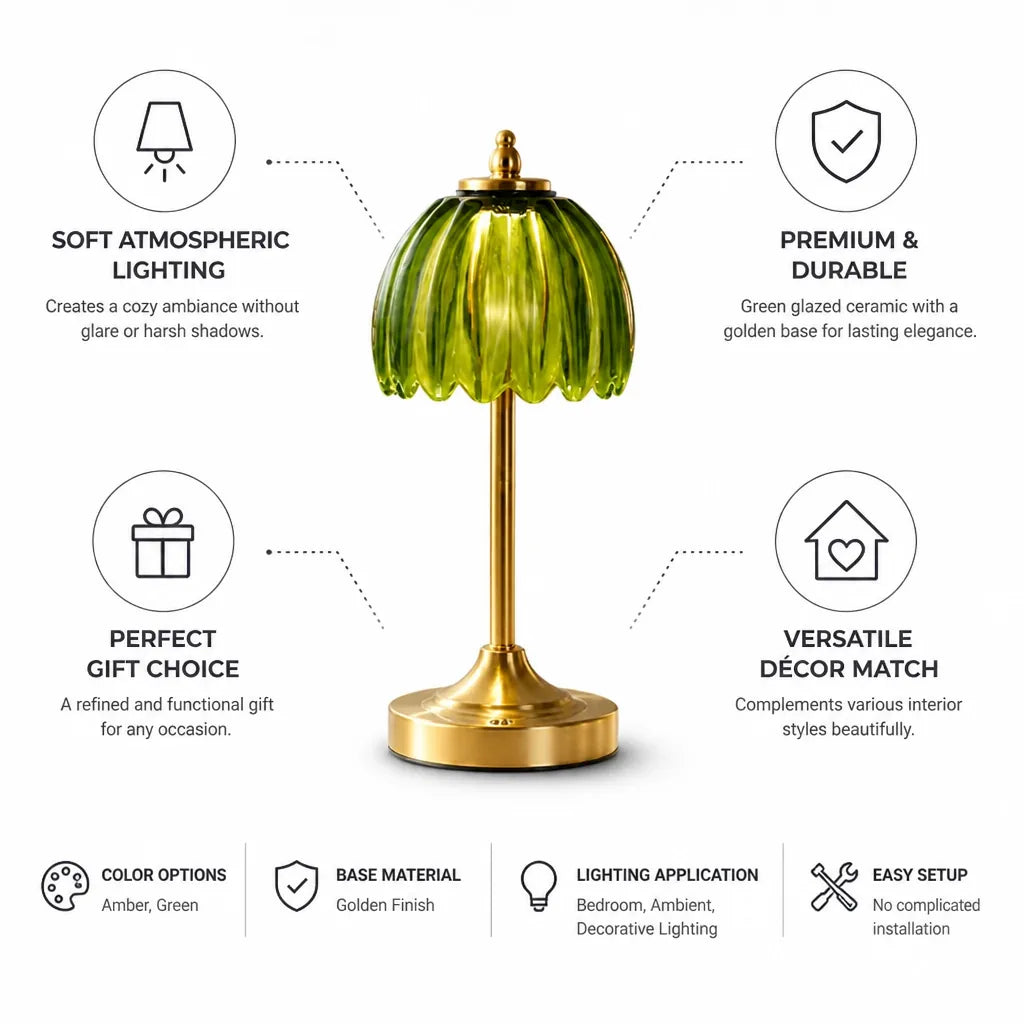 Mushroom Table Lamp Glazed Ceramic Golden Base Ambient Lighting