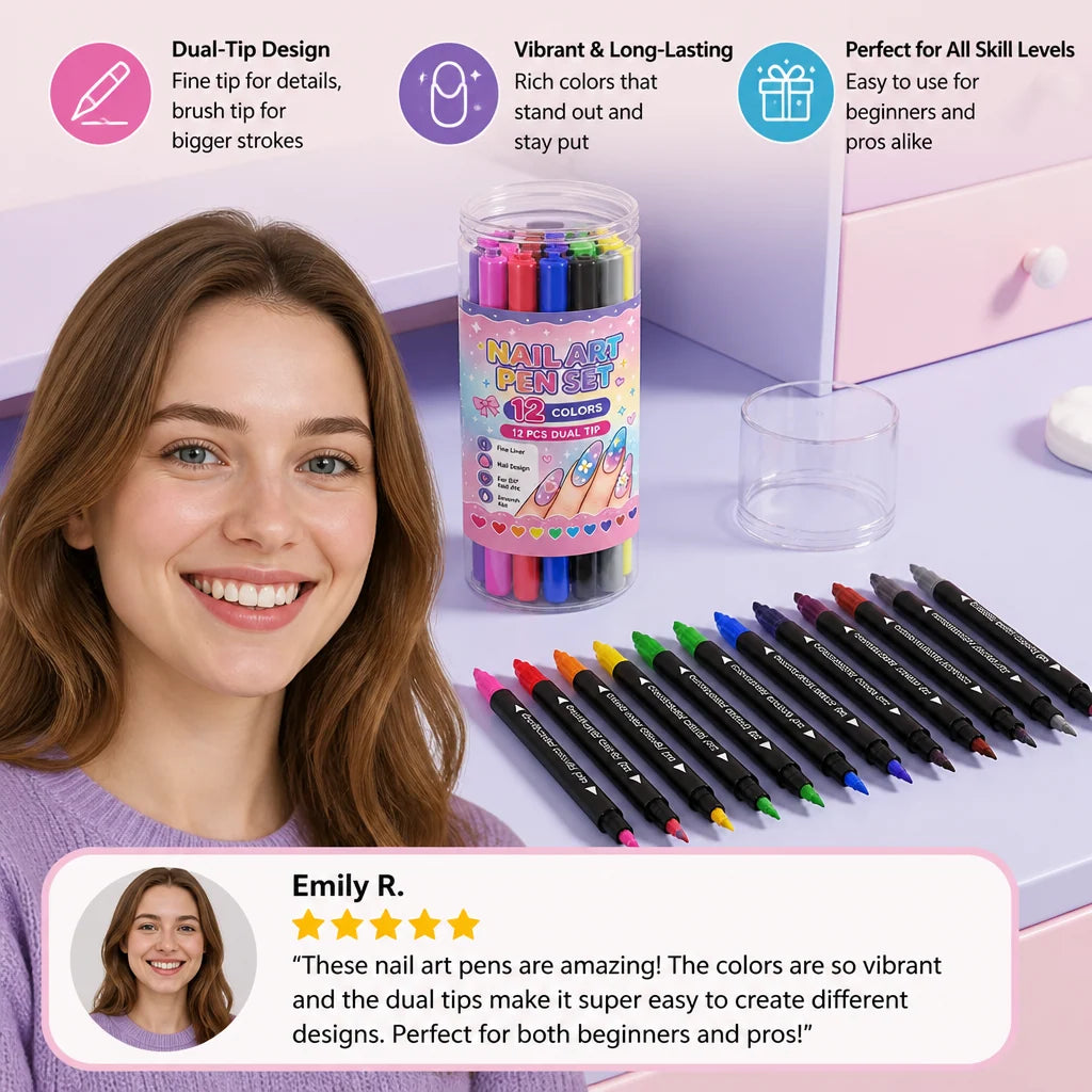 Nail Art Pen Set Dual-Tip 12 Colors