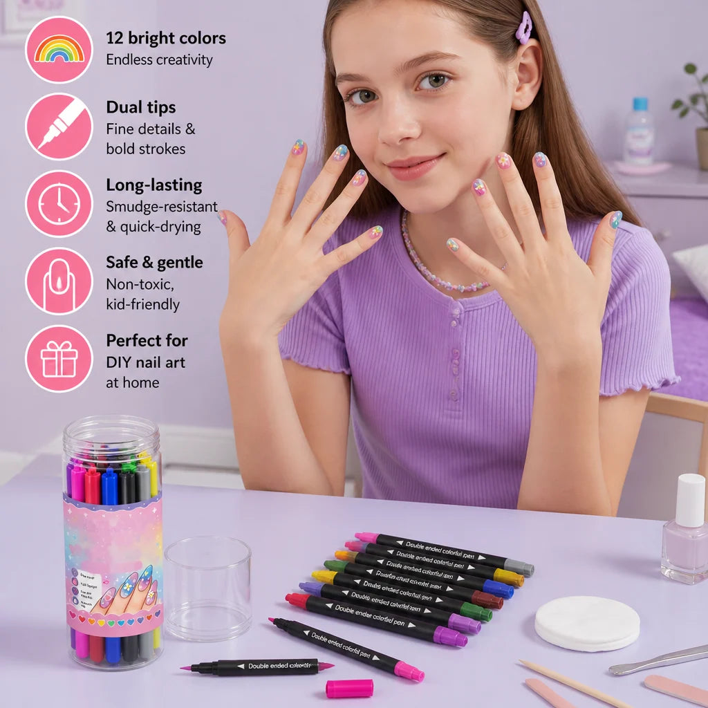 Nail Art Pen Set Dual-Tip 12 Colors