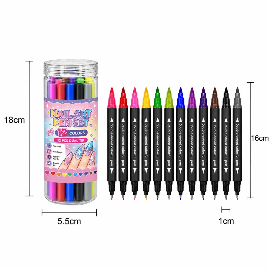 Nail Art Pen Set Dual-Tip 12 Colors