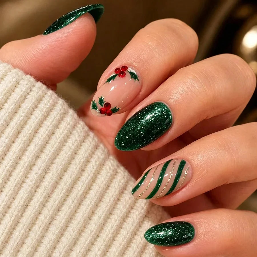 Nail Art Set Green Glitter Gems & Tools