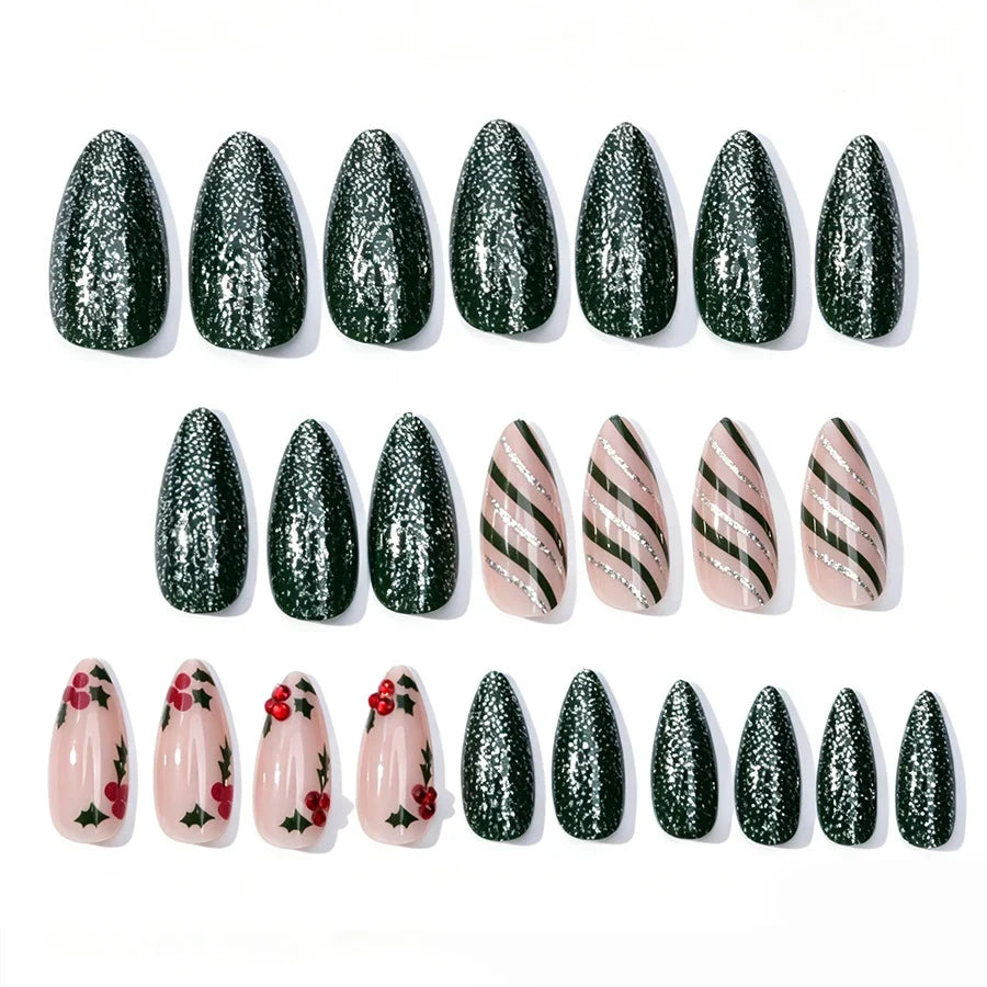 Nail Art Set Green Glitter Gems & Tools