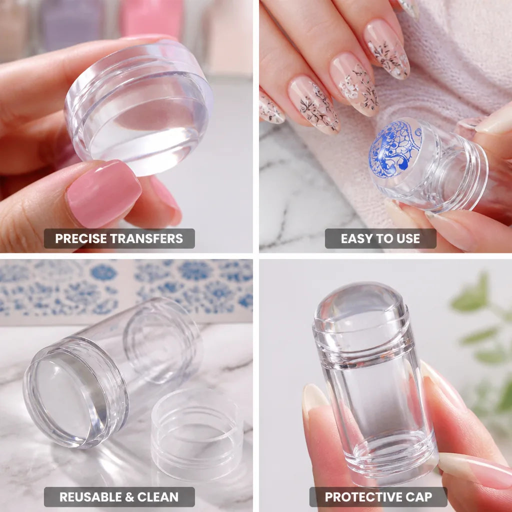 Nail Art Stamper Clear Silicone & Protective Cap
