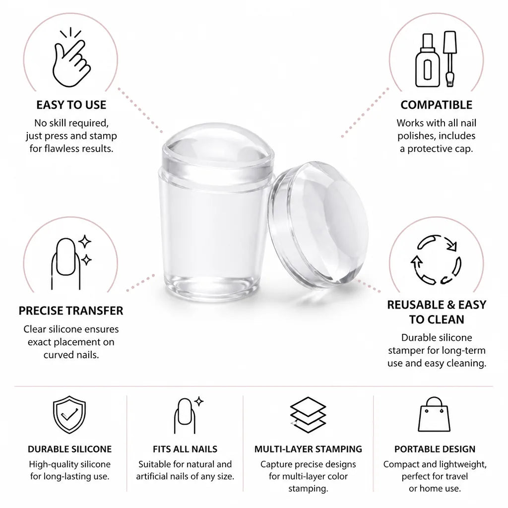 Nail Art Stamper Clear Silicone & Protective Cap
