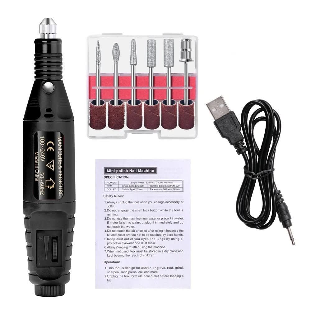 Nail Care Set Six Attachments Adjustable Speed