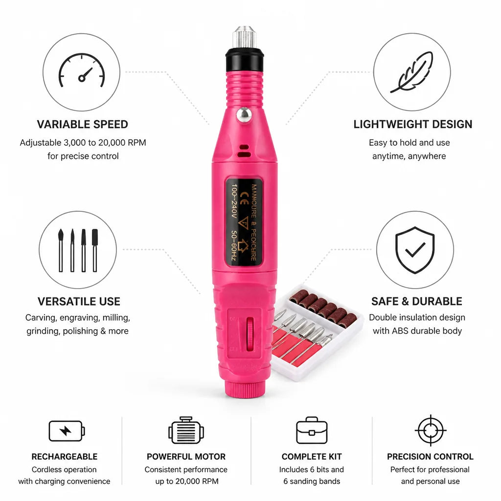 Nail Drill Variable Speed Rechargeable Lightweight