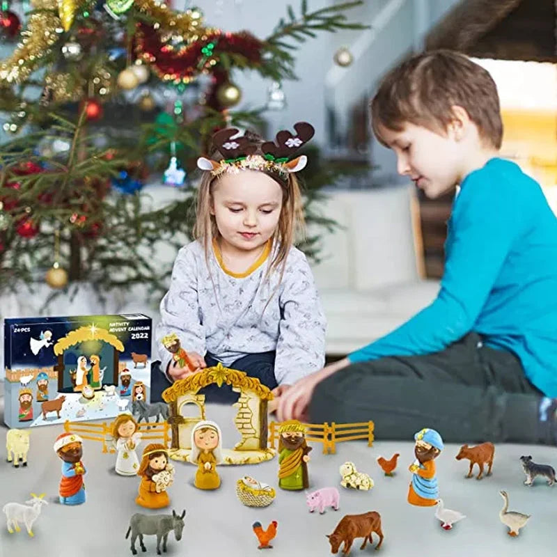Nativity Advent Calendar 24 Play Figures Christmas Story Set