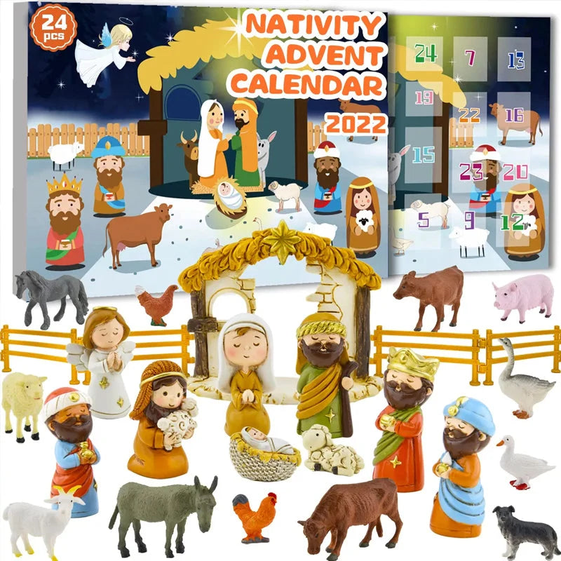 Nativity Advent Calendar 24 Play Figures Christmas Story Set