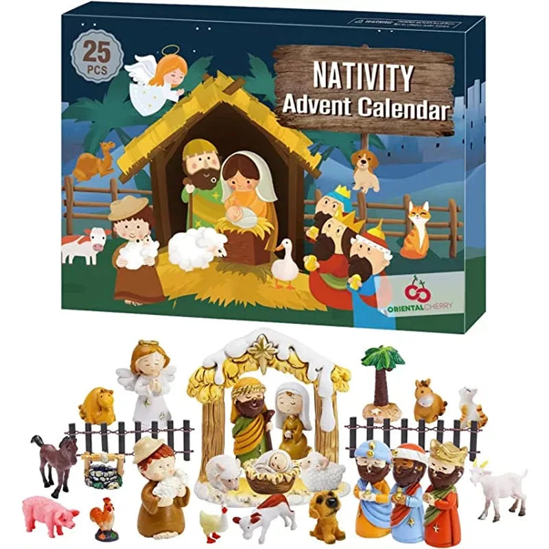 Nativity Advent Calendar 24 Play Figures Christmas Story Set