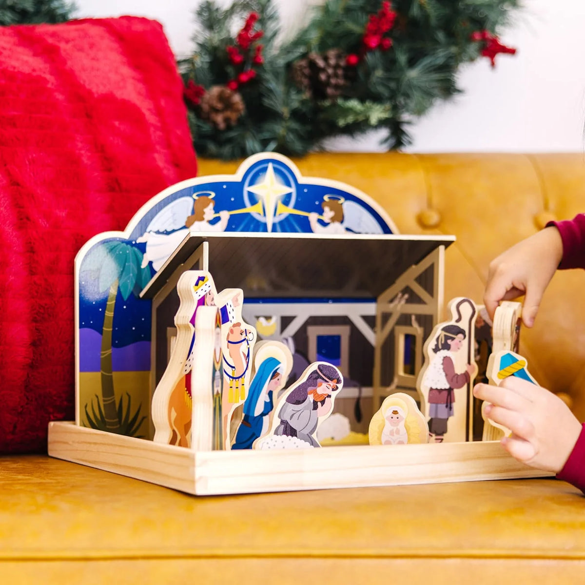 Nativity Set Wooden Interlocking Stable & 11 Figures