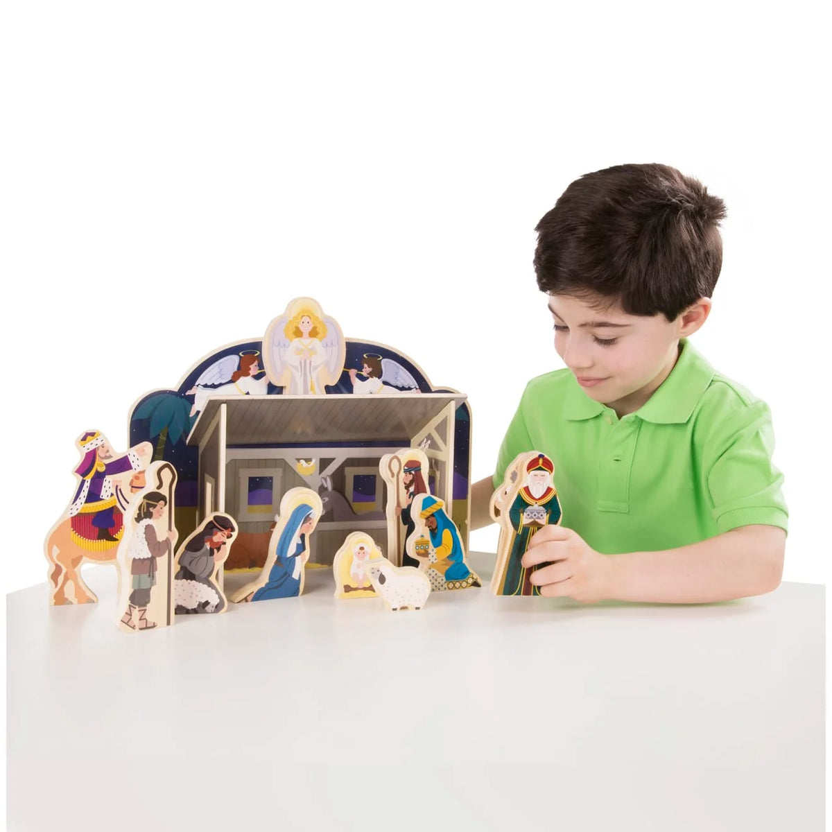 Nativity Set Wooden Interlocking Stable & 11 Figures