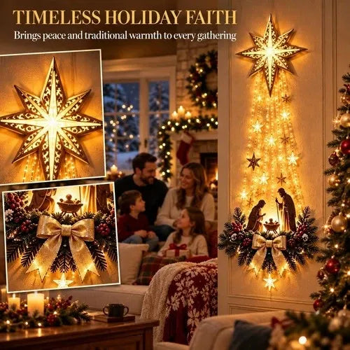 Nativity Wall Hanging Warm White LED Lights, Resin Figures