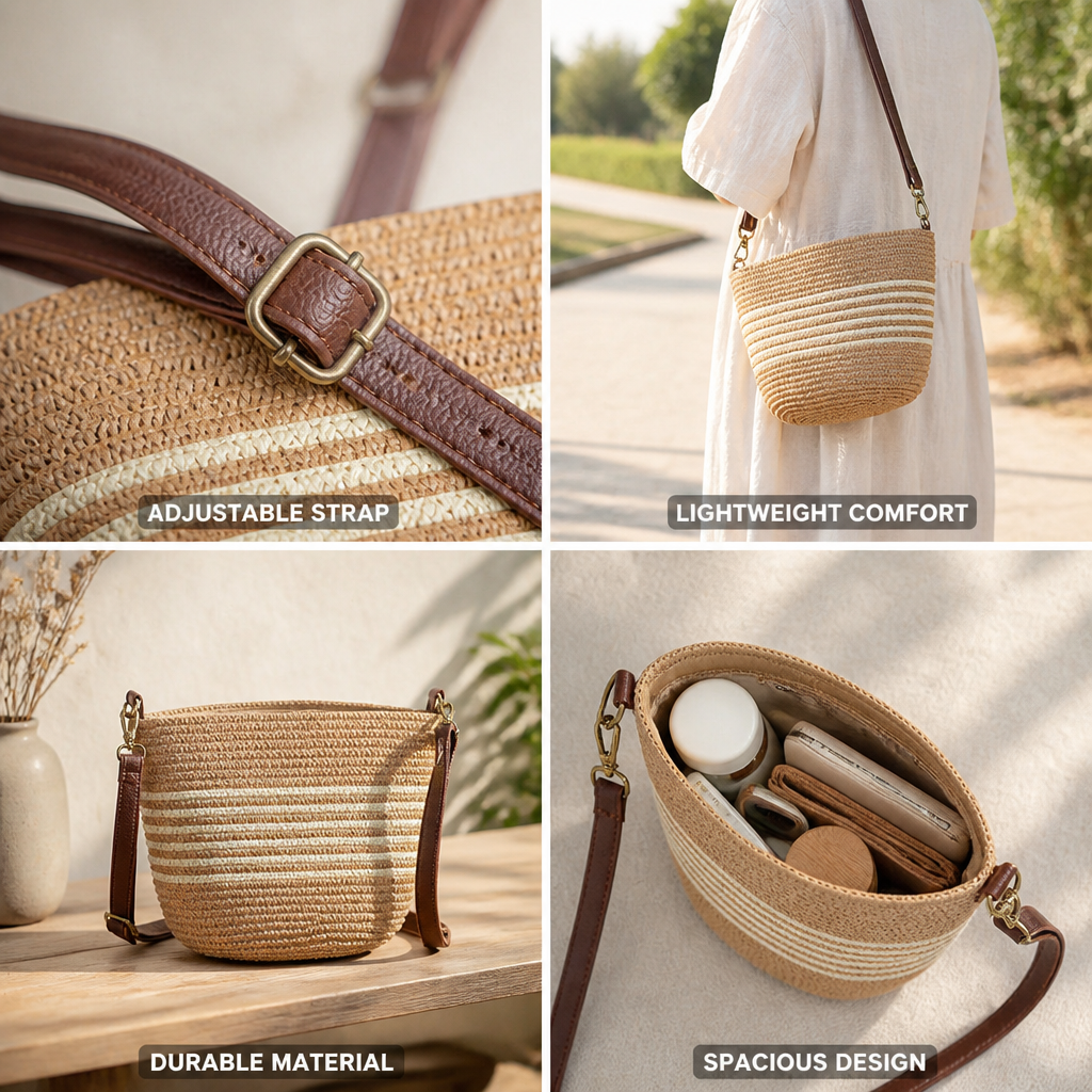 Natural Material Adjustable Strap Shoulder Bag