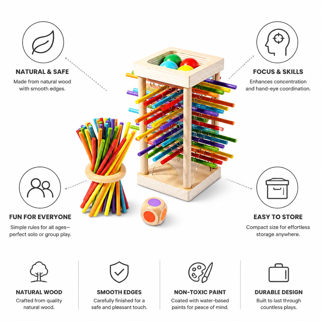 Natural Wood Pick-Up Sticks Game (Set of 36)