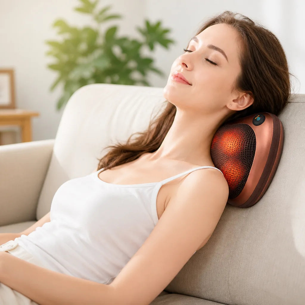 Neck & Back Massage Pillow 8 Deep-Kneading Rollers Heat