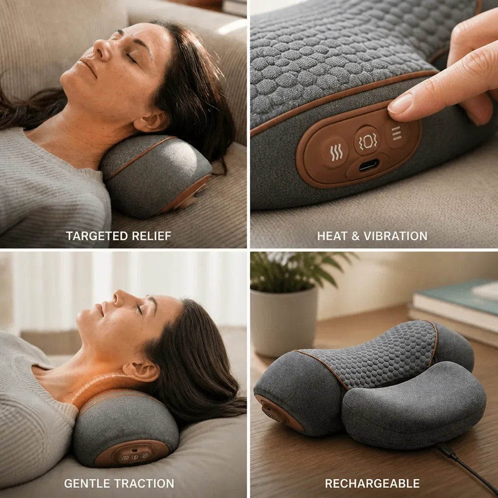Neck Massager Heat Vibration & Traction Rechargeable