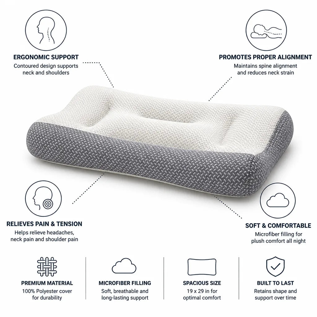 Neck Pillow Ergonomic Contour Microfiber Filled 48 x 74 cm