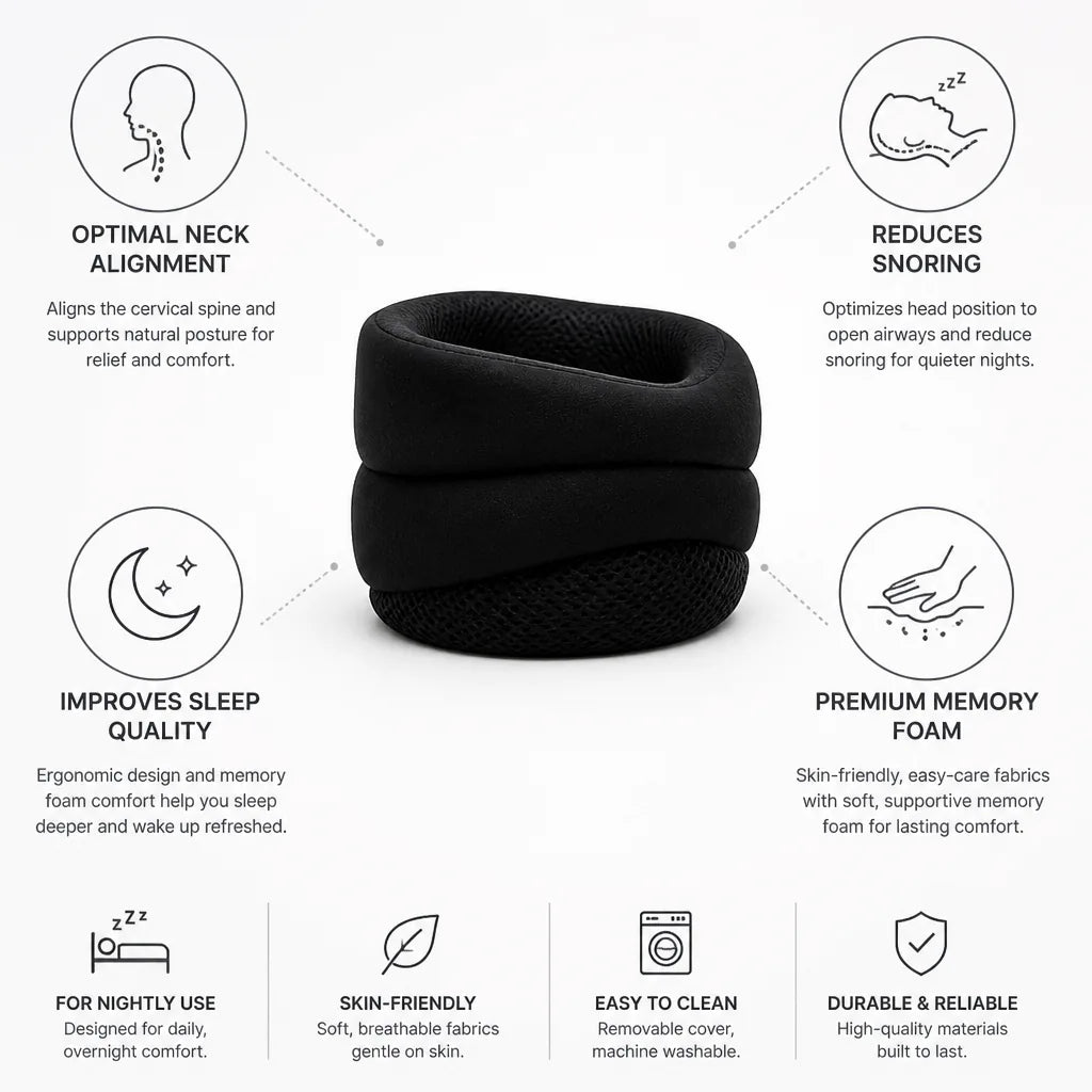 Neck Support Pillow Ergonomic Contour Memory Foam Reduces Snoring