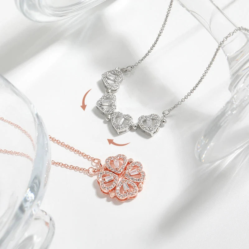 Necklace Four-Heart Clover Pendant Adjustable Chain