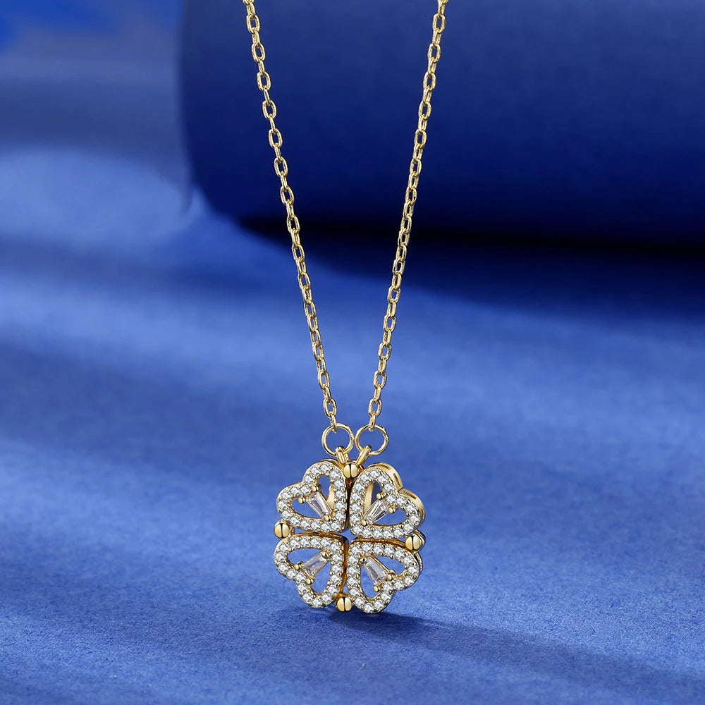 Necklace Four-Heart Clover Pendant Adjustable Chain
