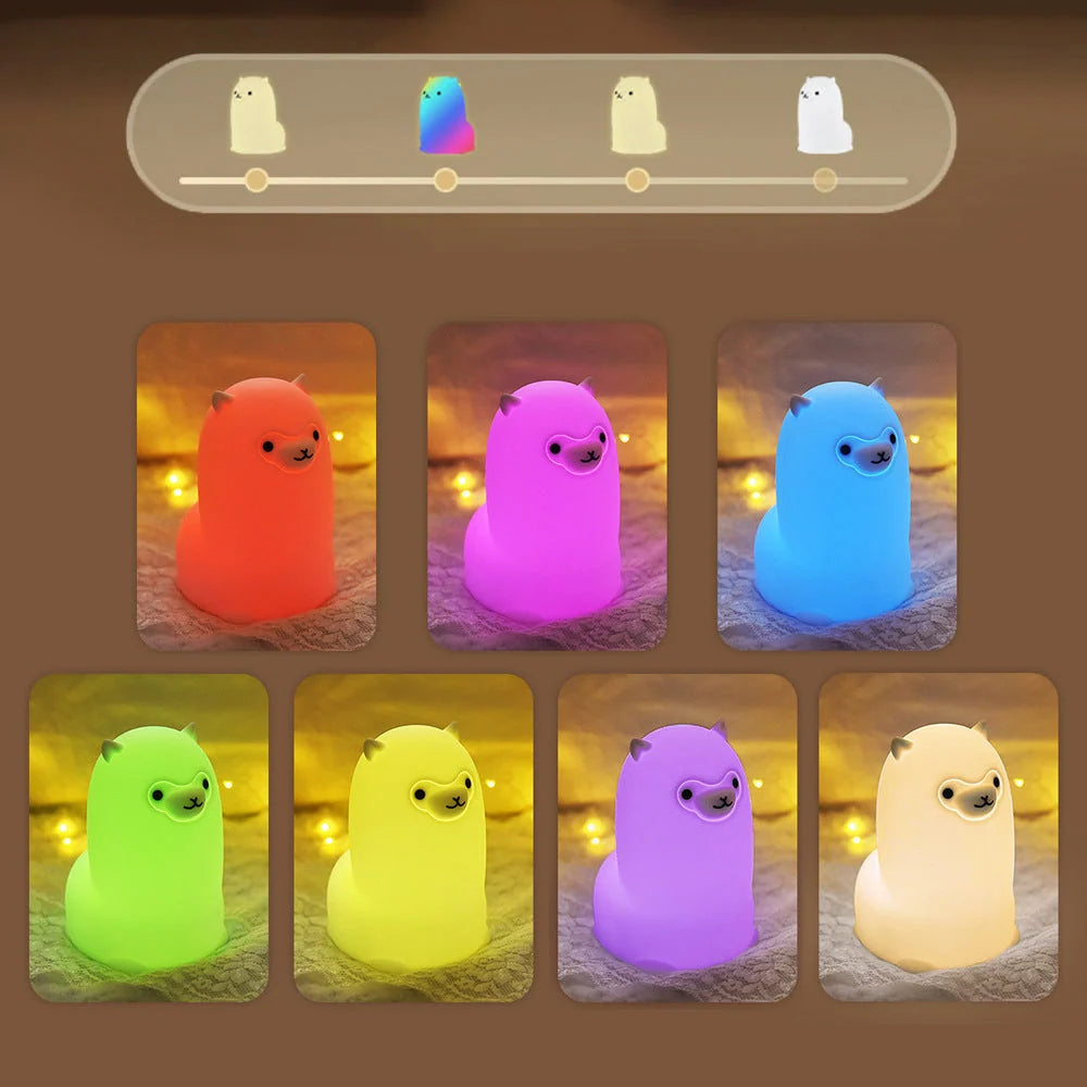 Night Light Alpaca Design Soft Silicone Warm LED Glow