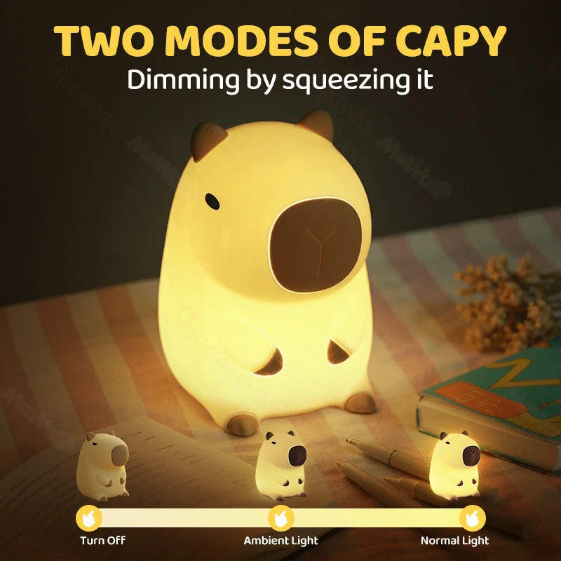 Night Light Capybara Silicone Warm Glow USB-C Rechargeable