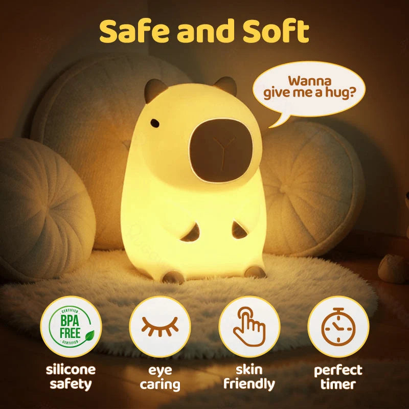 Night Light Capybara Silicone Warm Glow USB-C Rechargeable