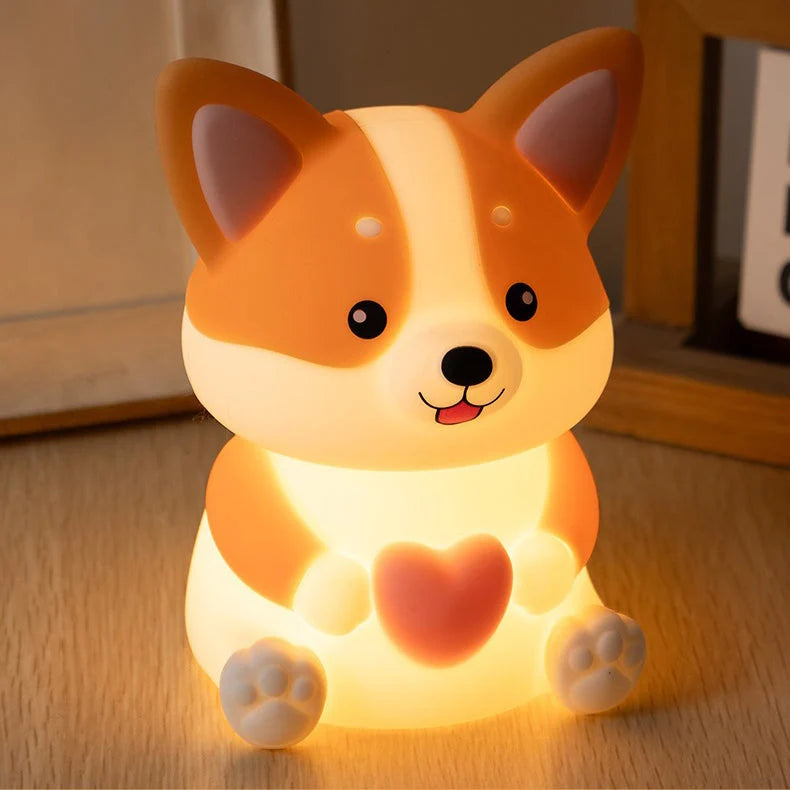 Night Light Corgi Design Silicone Warm Glow