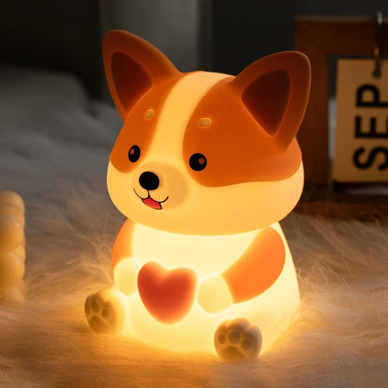 Night Light Corgi Design Silicone Warm Glow
