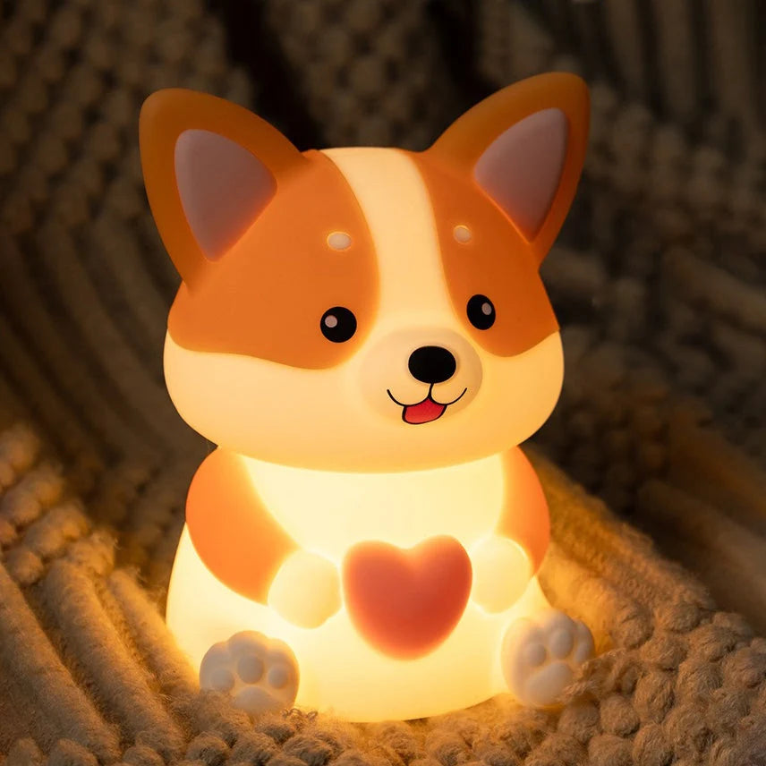 Night Light Corgi Design Silicone Warm Glow