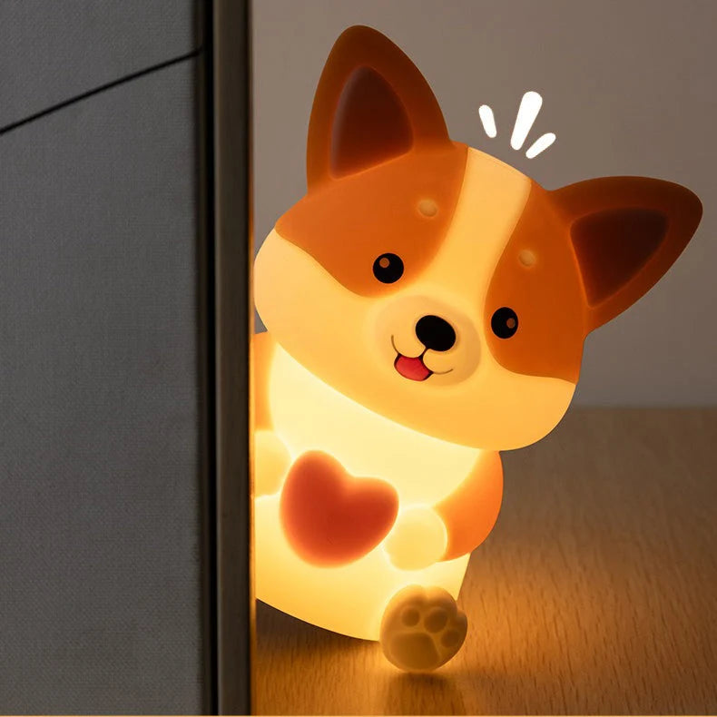 Night Light Corgi Design Silicone Warm Glow