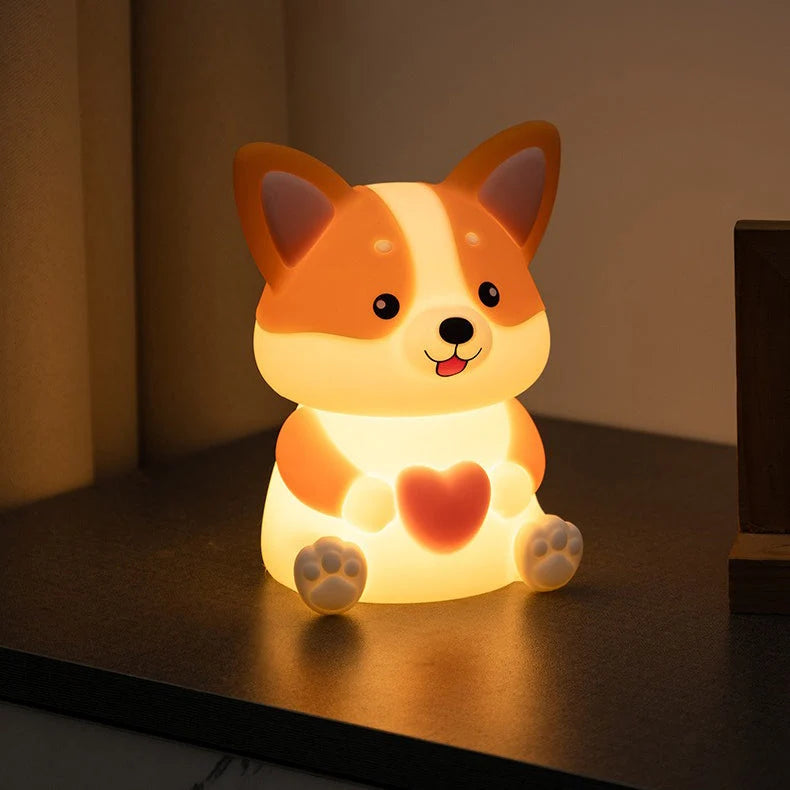 Night Light Corgi Design Silicone Warm Glow
