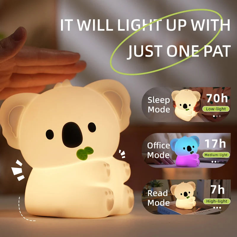 Night Light Koala Silicone Touch-Activated Warm LED Glow