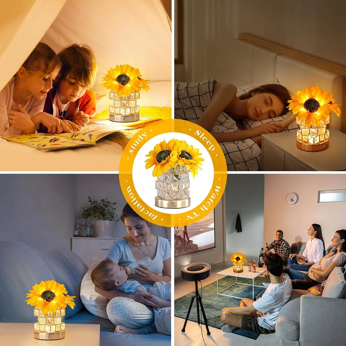 Night Light Sunflower Touch Control Adjustable Brightness Rechargeable
