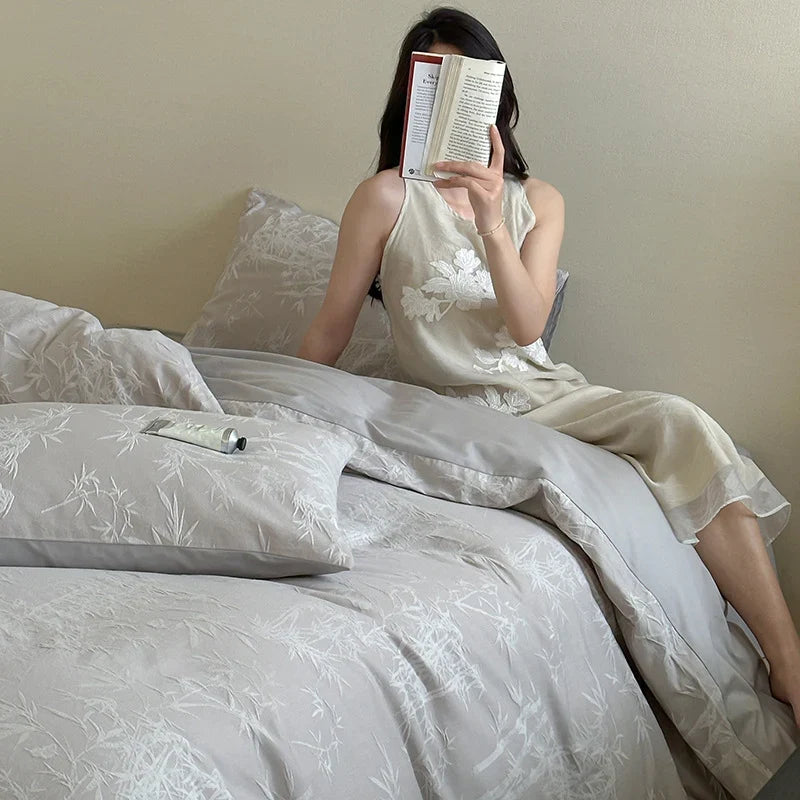 Nightgown Embroidered V-Neck Linen-Cotton Blend