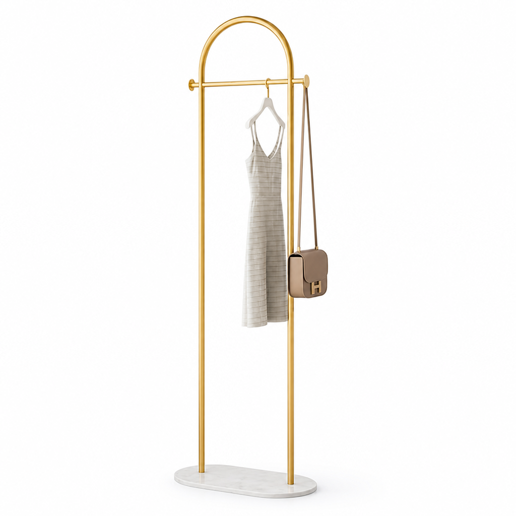 No-Drill Marble-Effect Freestanding Clothes Rack