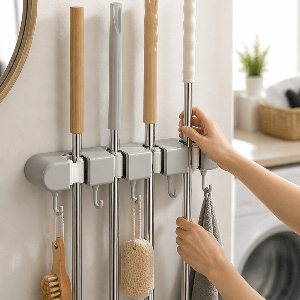 No-Drill Silicone Grip Mop & Broom Holder