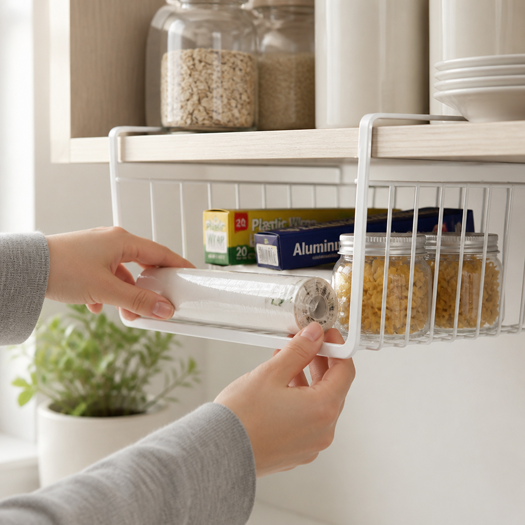 No-Drill Slide-On Coated Metal Under-Shelf Basket