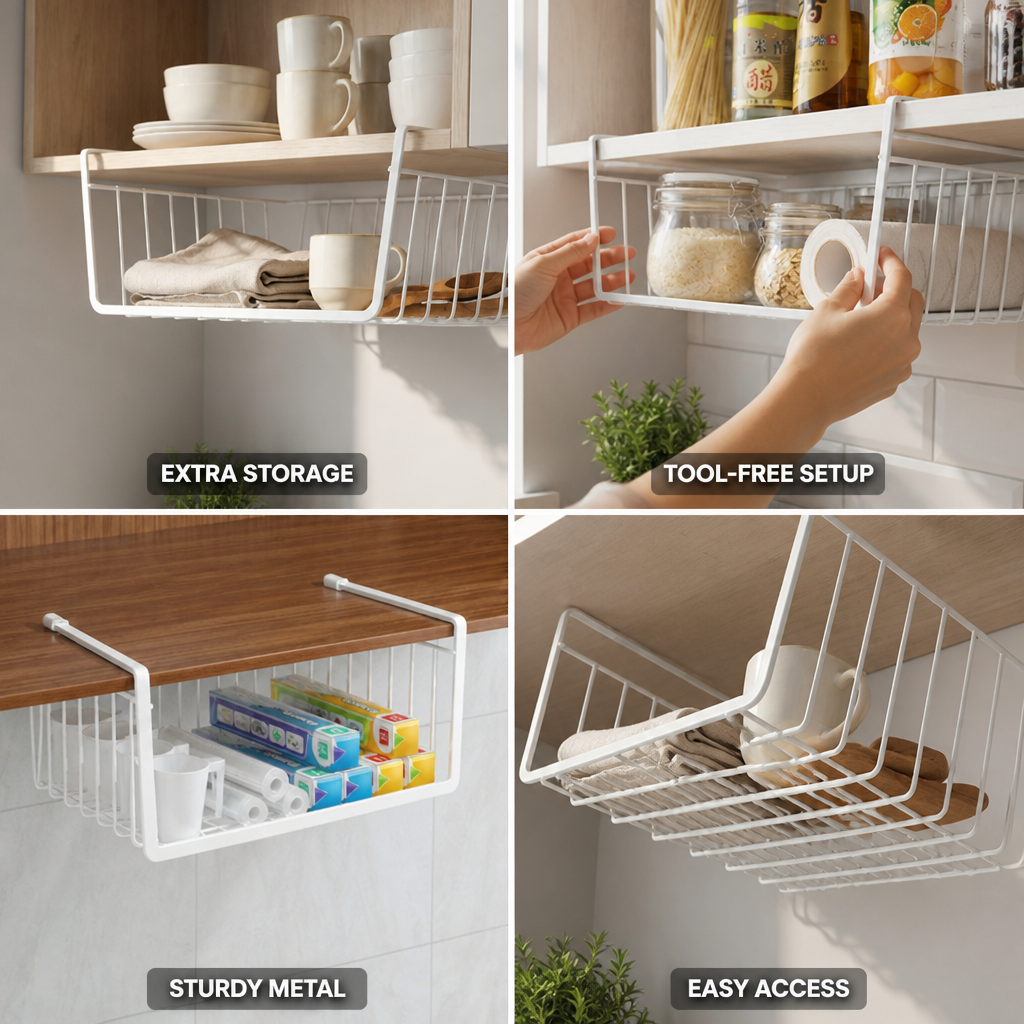 No-Drill Slide-On Coated Metal Under-Shelf Basket