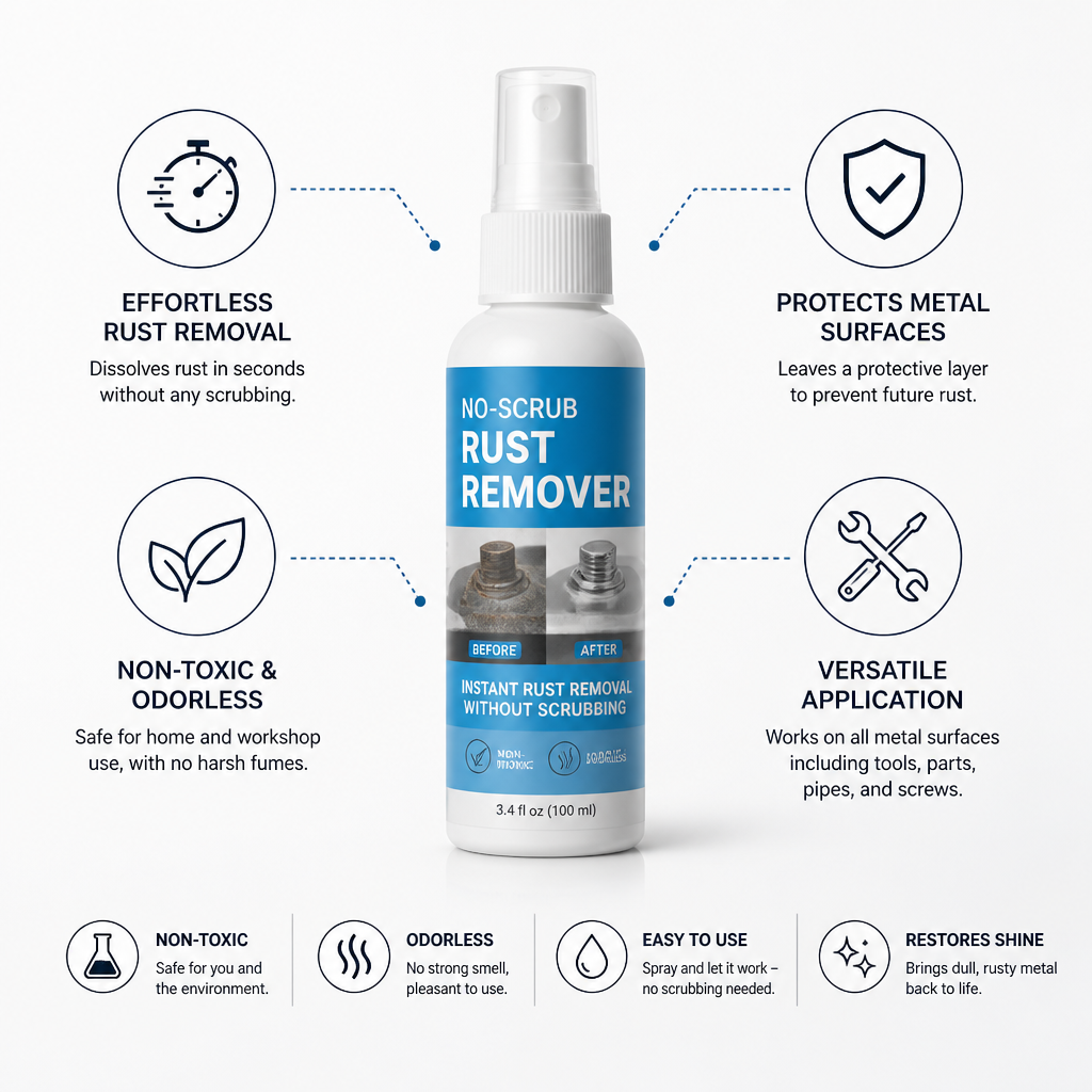 No-Scrub Odorless & Non-Toxic Rust Remover Spray (100 ml)
