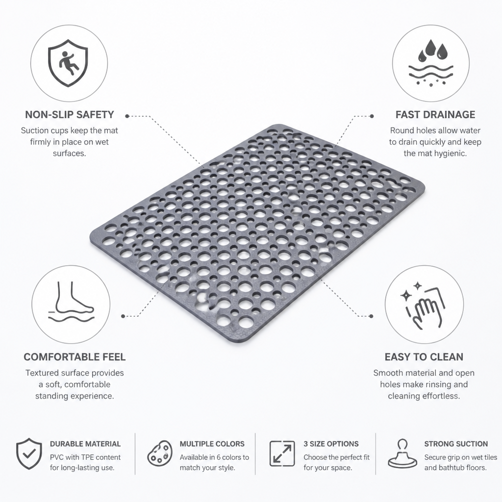 Non-Slip Suction-Cup Shower Mat (Drainage Holes)