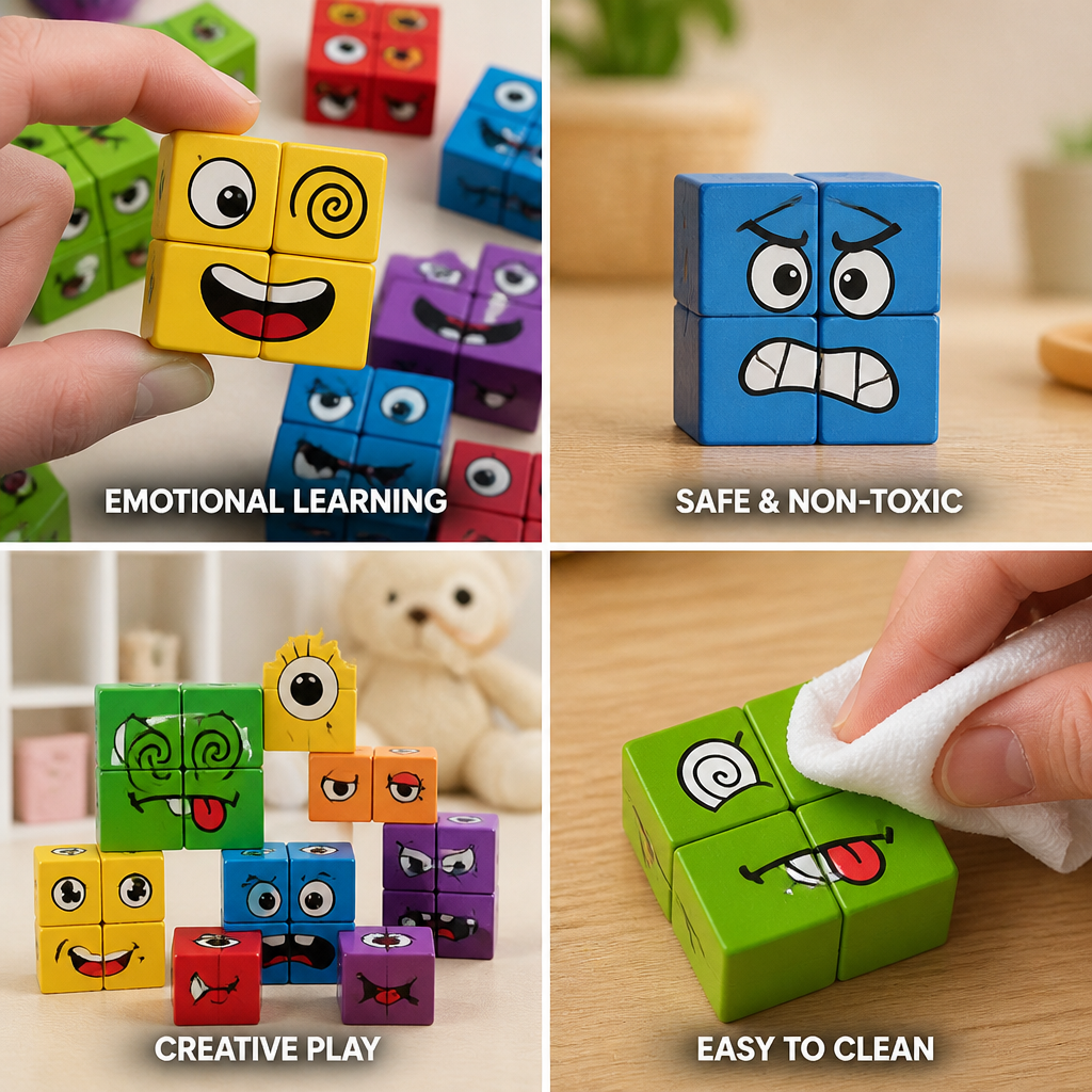 Non-Toxic Solid Wood Building Blocks (Emotion Faces)