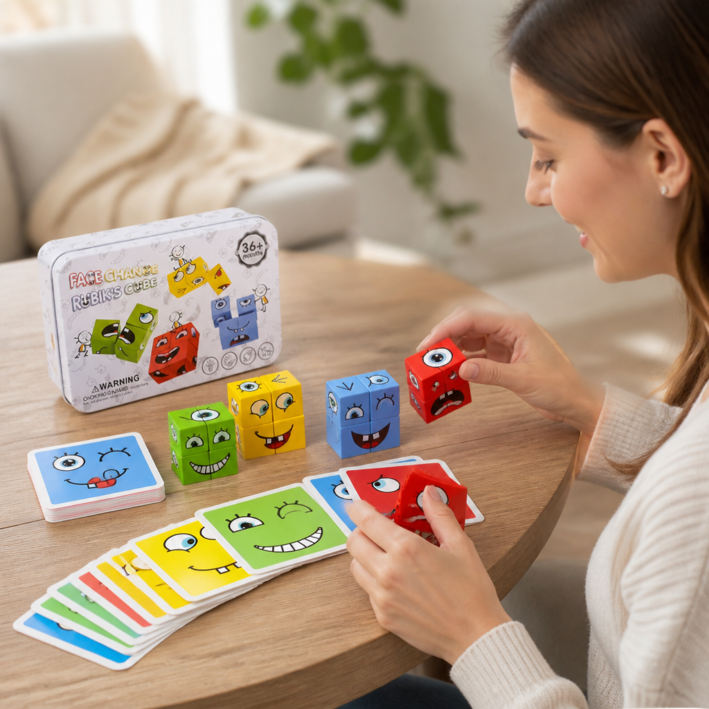 Non-Toxic Wood 3D Face Puzzle (16 Blocks & 64 Cards)
