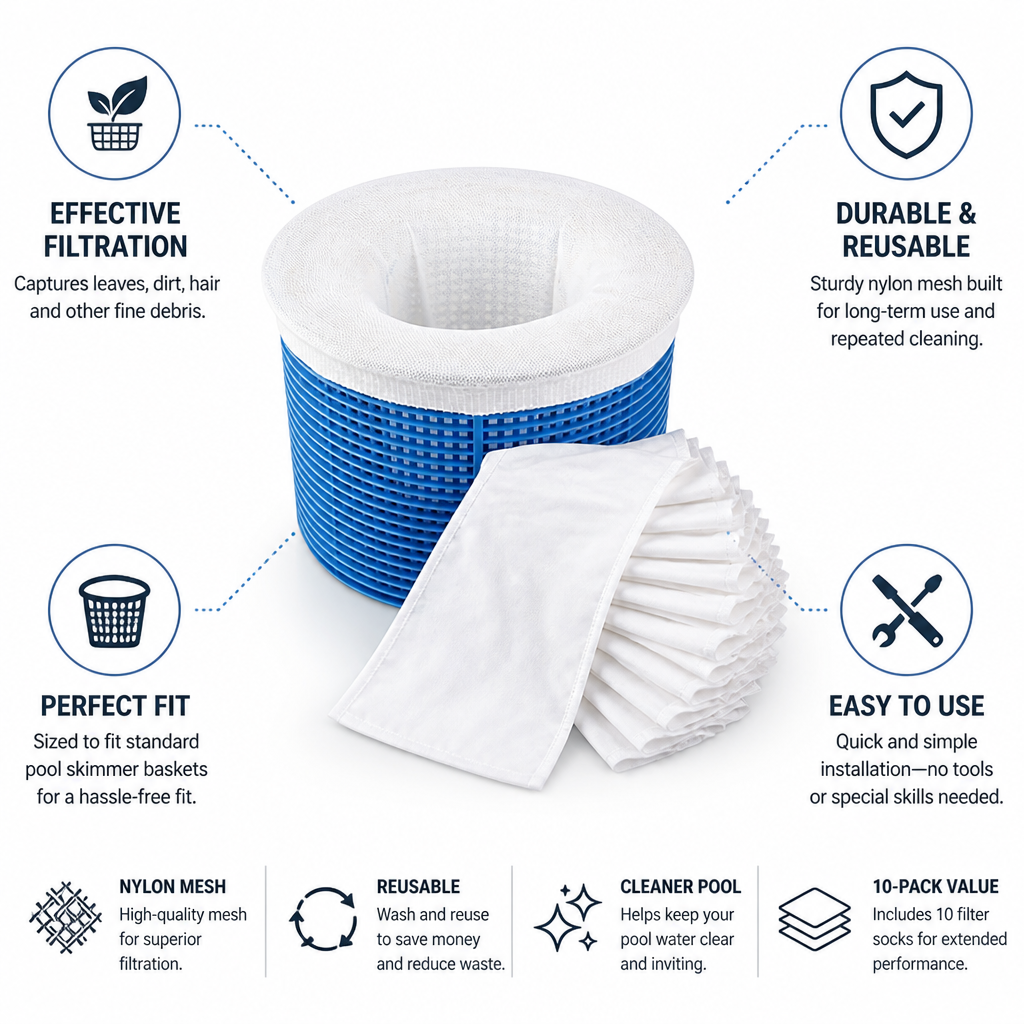 Nylon Mesh Reusable Pool Skimmer Socks (10-Pack)