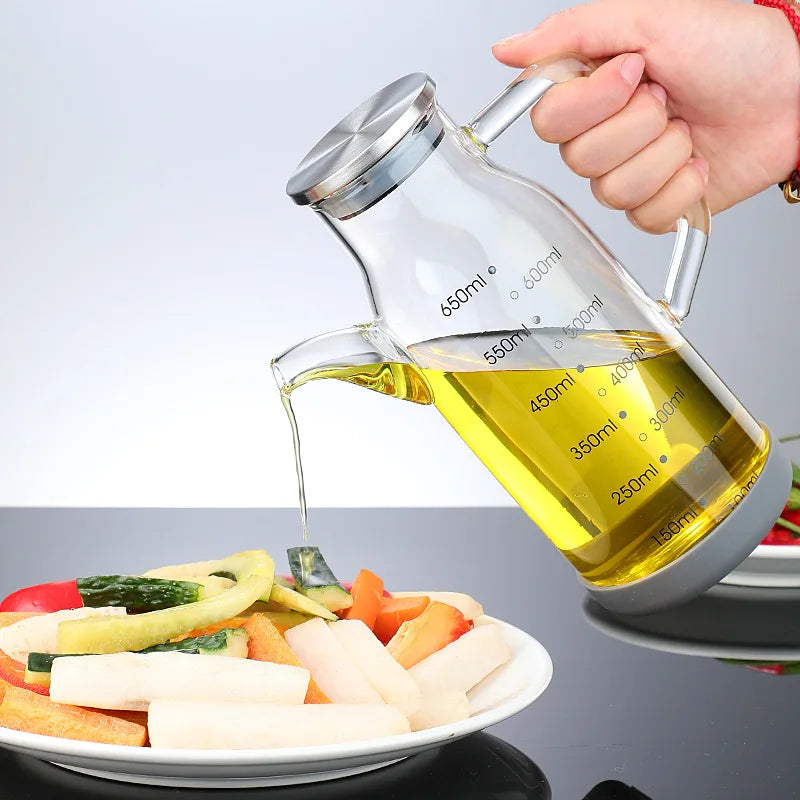 Oil Dispenser Bottle Glass Built-In Measuring Scale Secure Lid