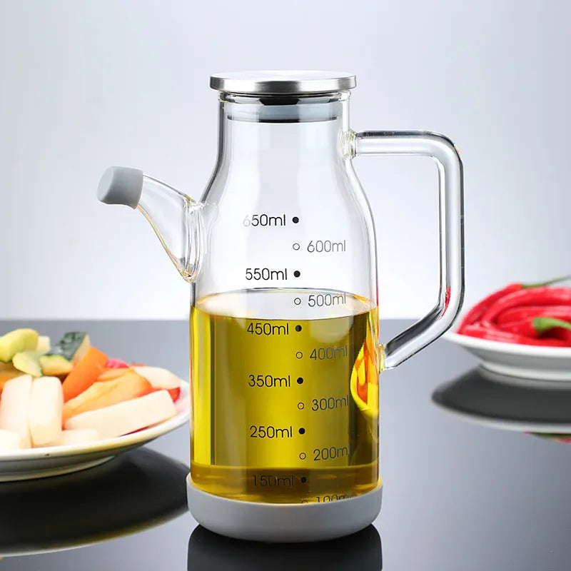 Oil Dispenser Bottle Glass Built-In Measuring Scale Secure Lid