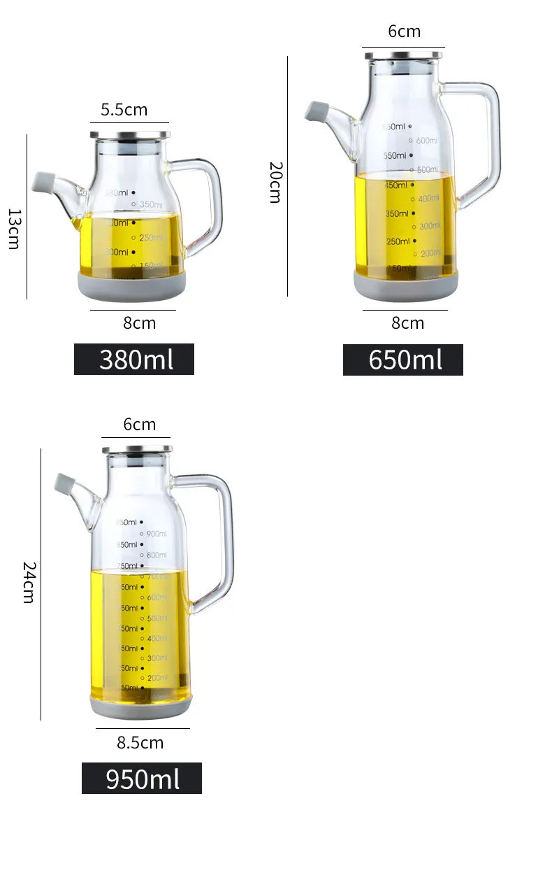 Oil Dispenser Bottle Glass Built-In Measuring Scale Secure Lid