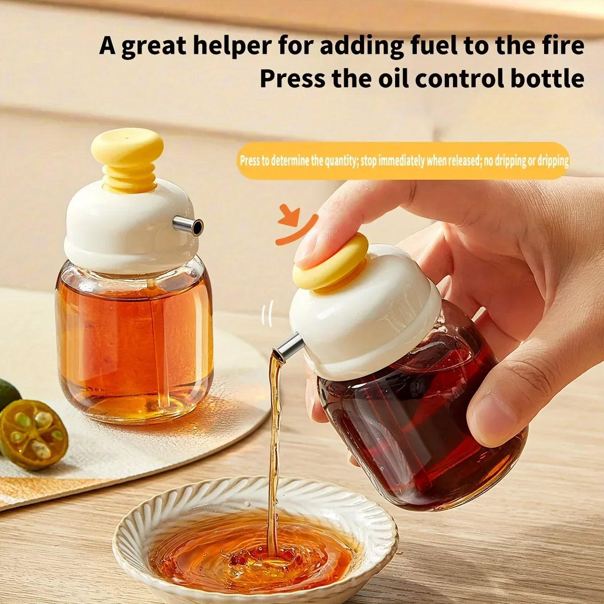 Oil Dispenser Bottle Glass Press-Control No-Drip Spout