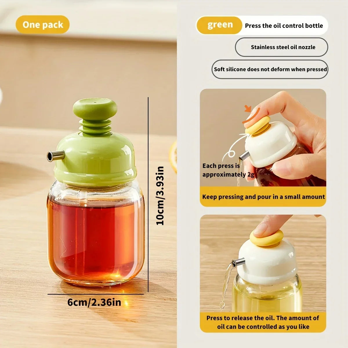 Oil Dispenser Bottle Glass Press-Control No-Drip Spout